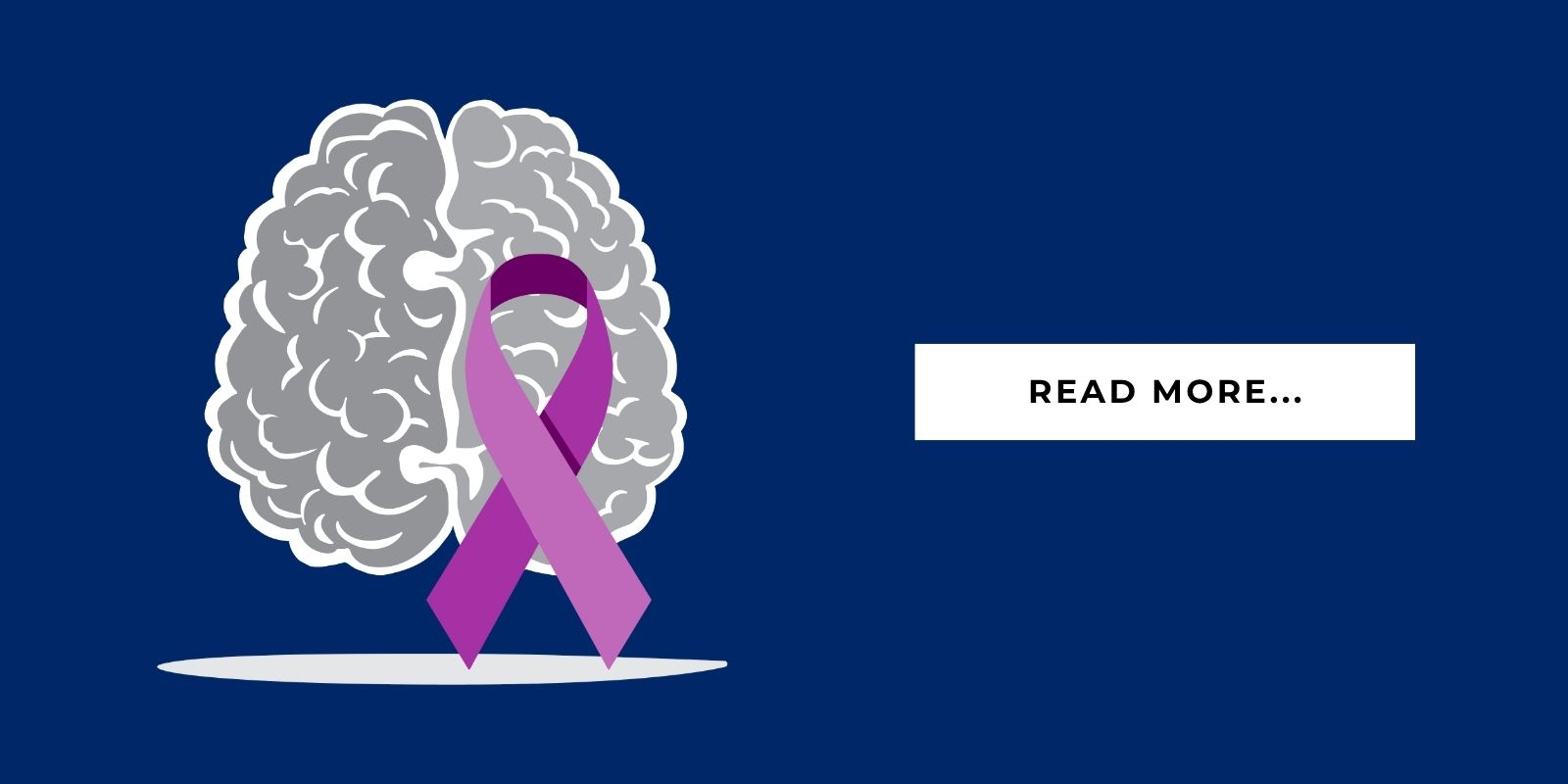An illustration of a brain and a purple ribbon, representing Alzheimer's. A text block says, "Read more."